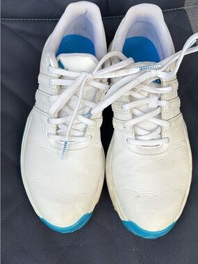 adidas White Sneakers with Blue Toe and Insole